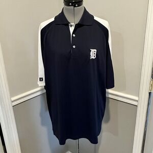 Antigua Men's Detroit Tigers Black/white Short Sleeve Polo Size Medium Oversized